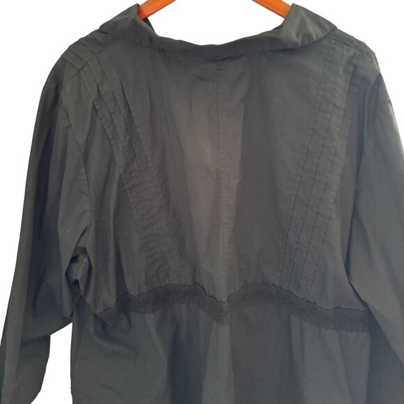 Susan Graver Style Black Button Up Collared Shirt Top Sz XL Cotton Lace Pin Tuck - Picture 5 of 9